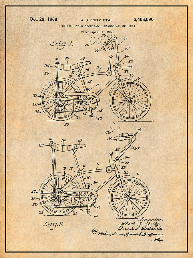 1968 Stingray Bicycle Antique Paper Patent Print Drawing by Greg Edwards