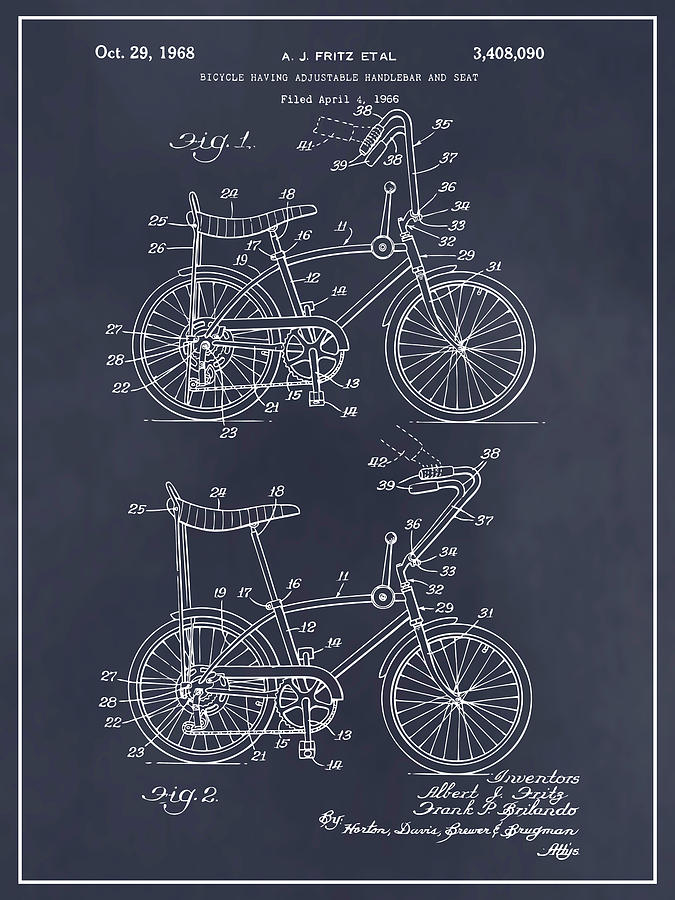 1968 Stingray Bicycle Blackboard Patent Print Drawing by Greg Edwards