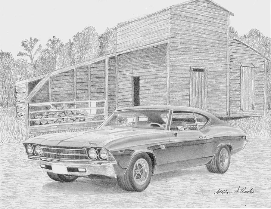 Miscellaneous Drawing - 1969 Chevrolet Chevelle SS MUSCLE CAR ART PRINT by Stephen Rooks