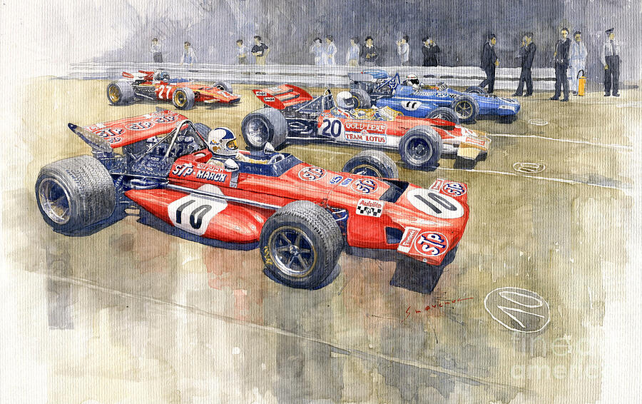 Watercolor Painting - 1970 Belgium Gp Spa by Yuriy Shevchuk Watercolor Painting - 1970 Belgium Gp Spa by Yuriy Shevchuk