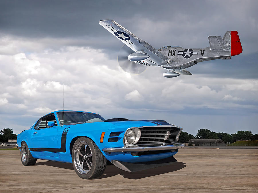 1970 Boss 302 Mustang With P-51 Photograph by Gill Billington