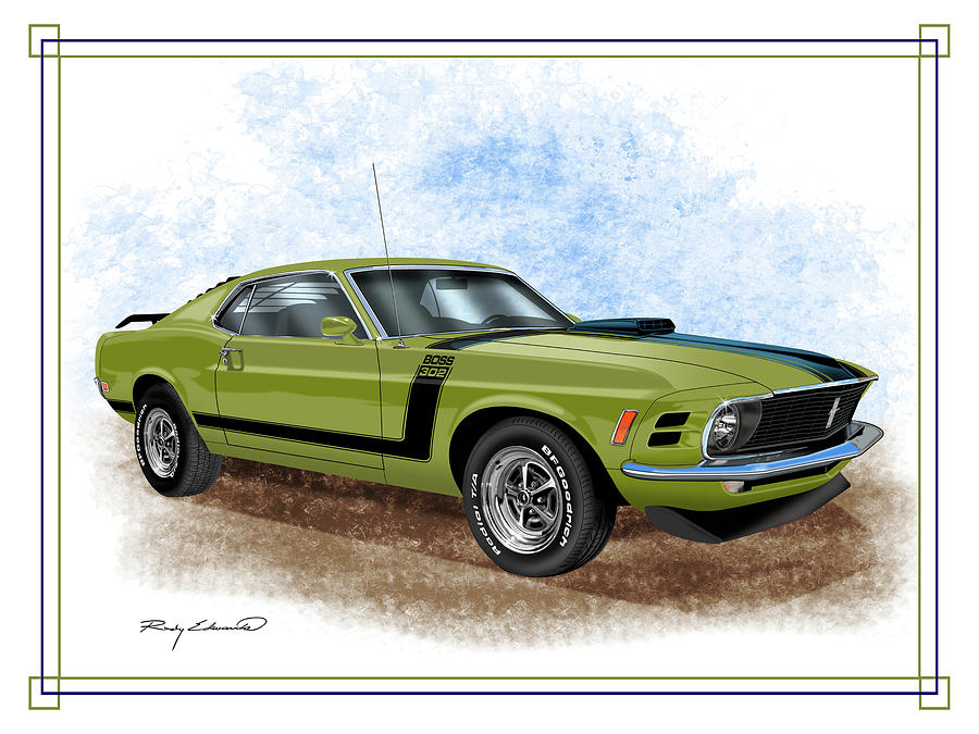 Ford Mustang Boss 302 American Muscle Car Picture Poster Large Framed Print 