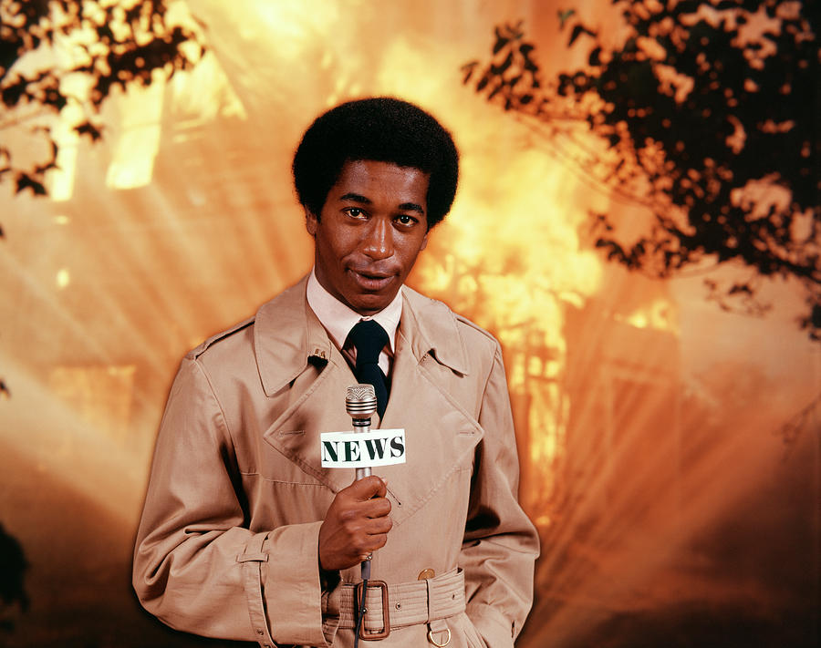 Portrait Photograph - 1970s African American Tv Newsman by Vintage Images