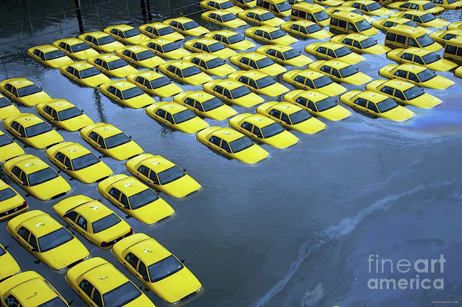 1970s Image Of Flooded Yellow Cars Photograph by Retrographs