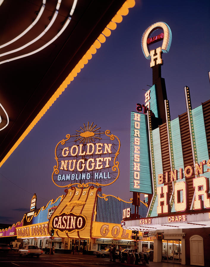 Magic Photograph - 1970s Night Fremont Street Las Vegas by Vintage Images