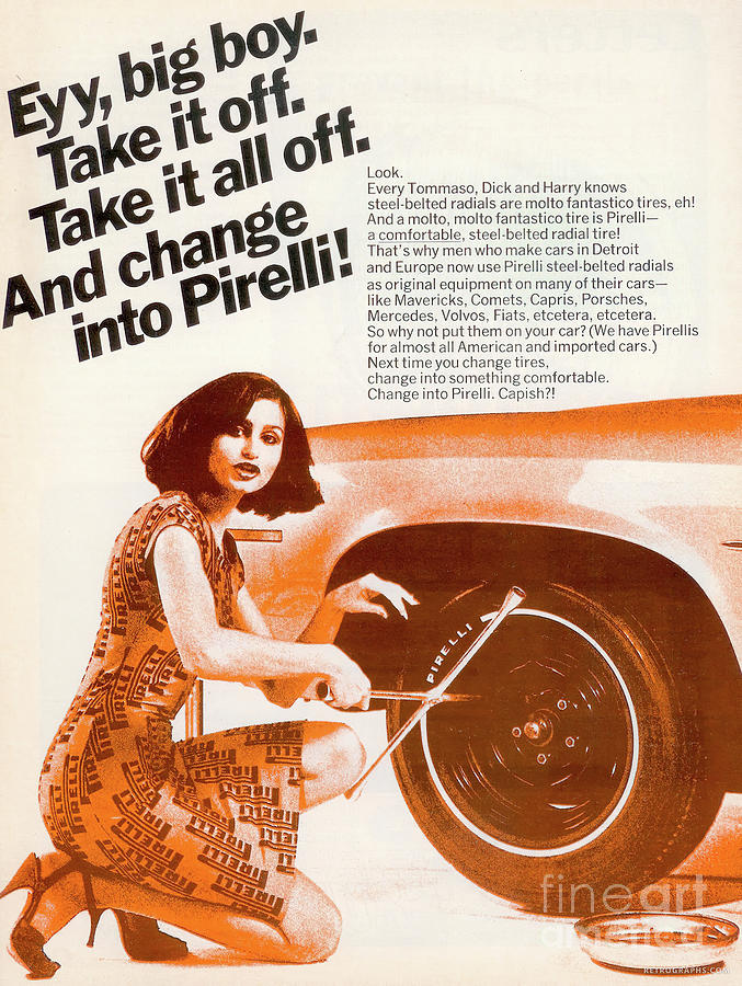 chico legumbres Fiesta 1970s Pirelli Advertisement Woman Changing Tire Mixed Media by Retrographs  - Fine Art America