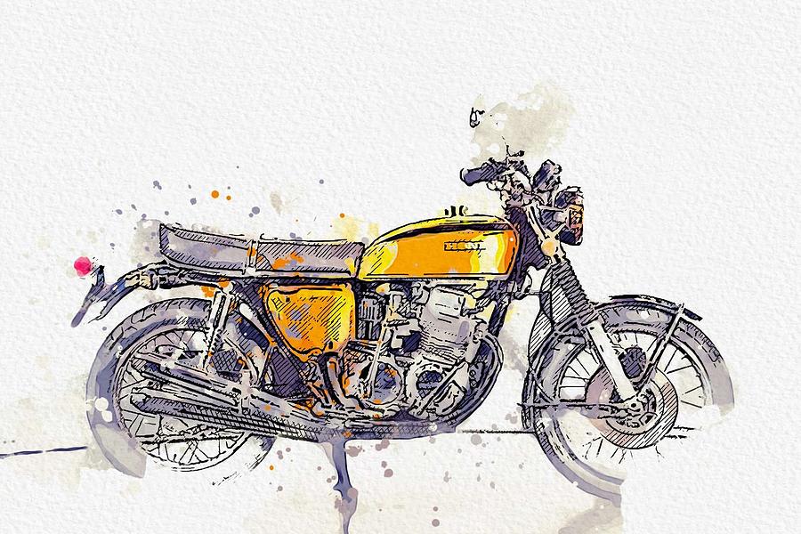 1972 Honda Cb 750 4 watercolor by Ahmet Asar Painting by Celestial Images