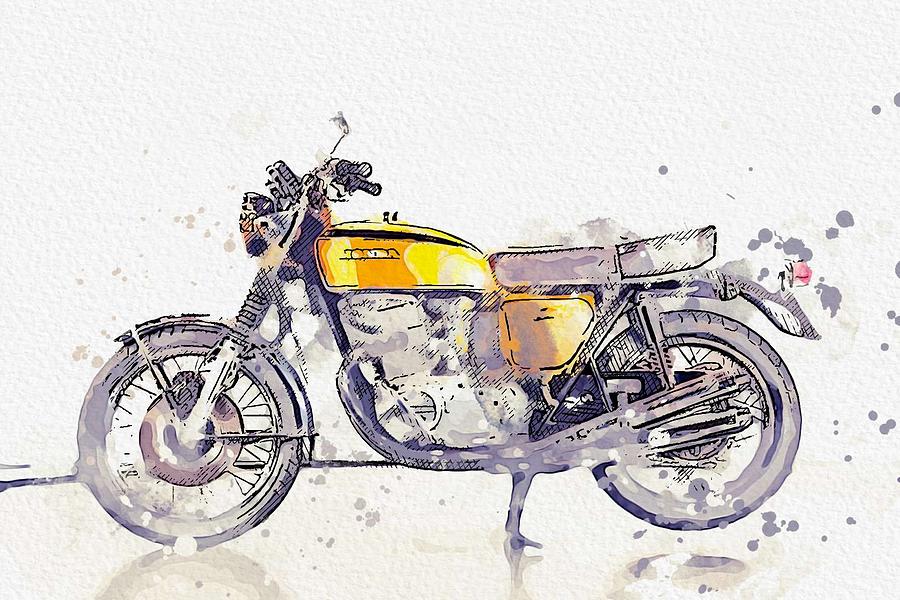 Summer Painting - 1972 Honda Cb 750 watercolor by Ahmet Asar by Celestial Images