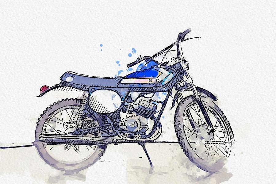 1973 Aprilia Scarabeo 50 2 watercolor by Ahmet Asar Painting by Celestial Images