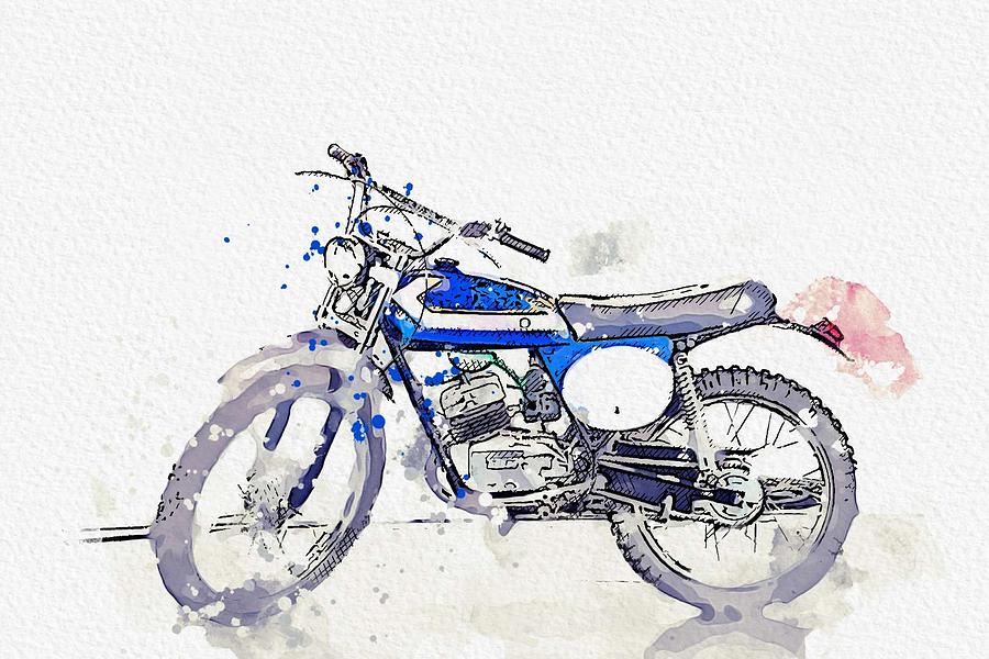1973 Aprilia Scarabeo 50 watercolor by Ahmet Asar Painting by Celestial Images