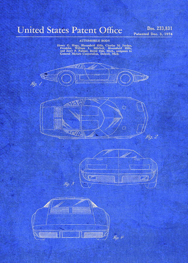 Vintage Mixed Media - 1974 Chevrolet Corvette Vintage Patent Blueprint by Design Turnpike