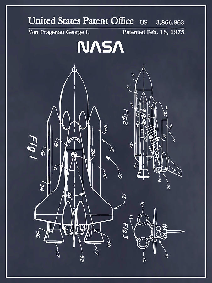 1975 NASA Space Shuttle Patent Print Blackboard Drawing by Greg Edwards