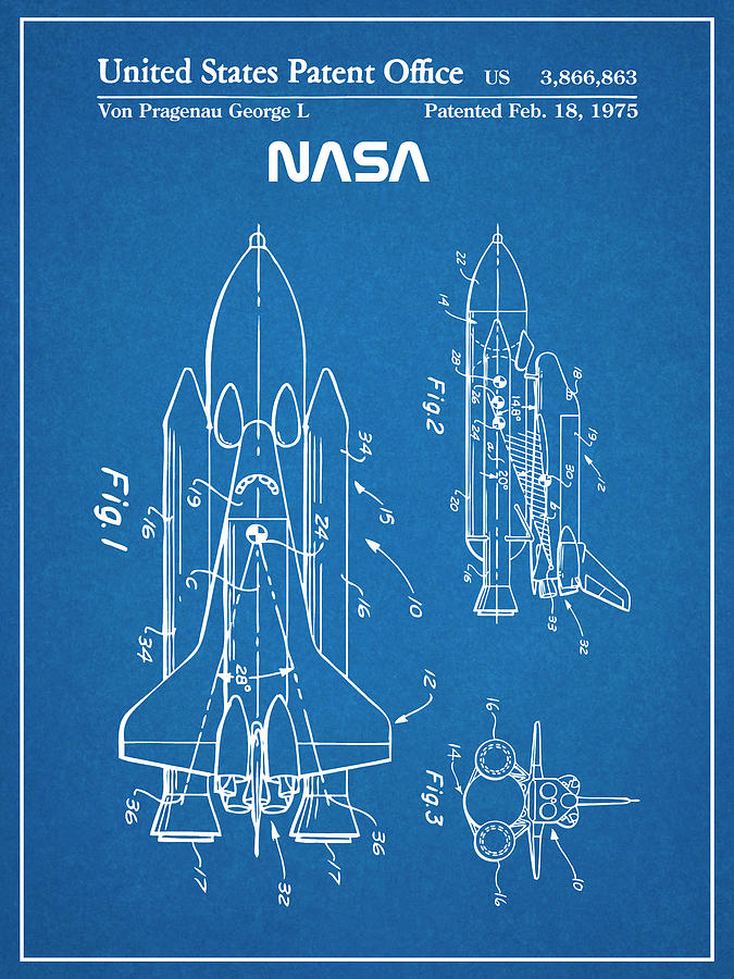 1975 NASA Space Shuttle Patent Print Blueprint Drawing by Greg Edwards ...