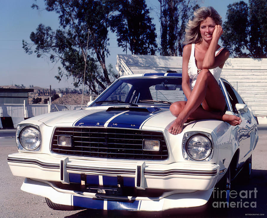 1976 Mustang Cobra II And Farrah Fawcett Photograph by Retrographs