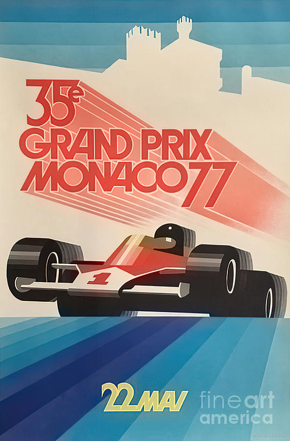 1977 35th Monaco Grand Prix Racing Poster Featuring Ferrari Mixed Media by Retrographs