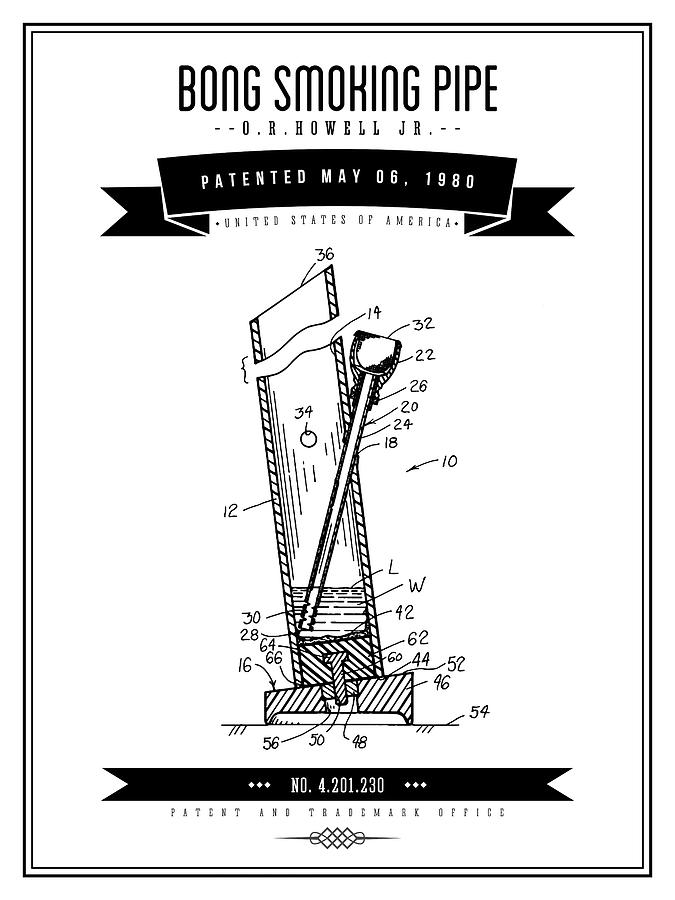 Bong Smoking Pipe Patent 1980 - Charcoal Metal Print by Aged Pixel - Fine  Art America