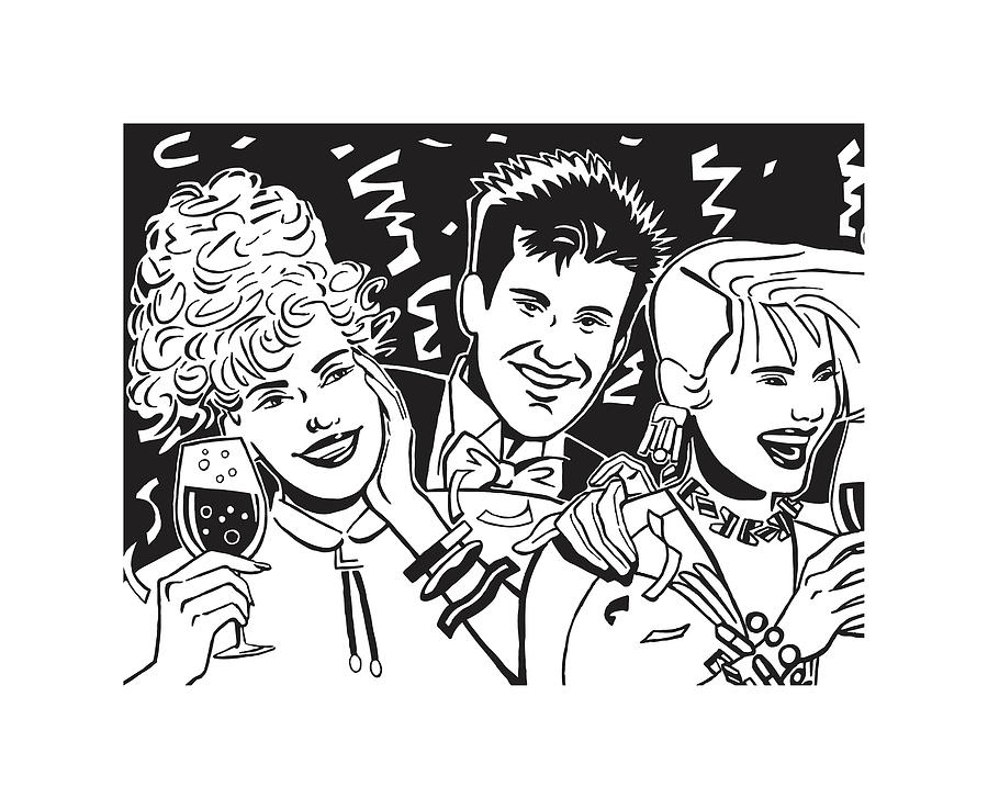 Black And White Drawing - 1980s Party Scene by CSA Images