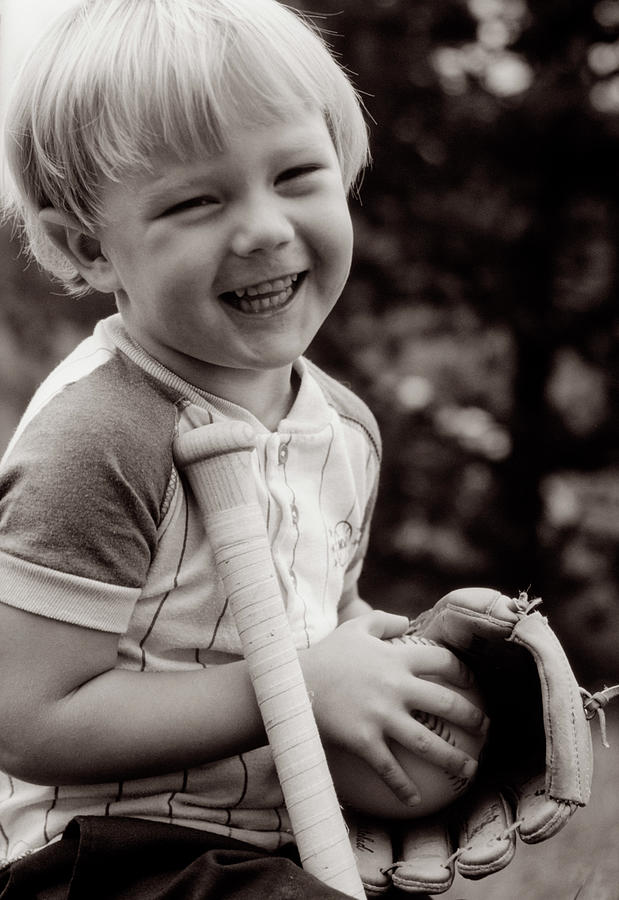 1980s Young Laughing Blond Boy Painting By Vintage Images - Fine Art 