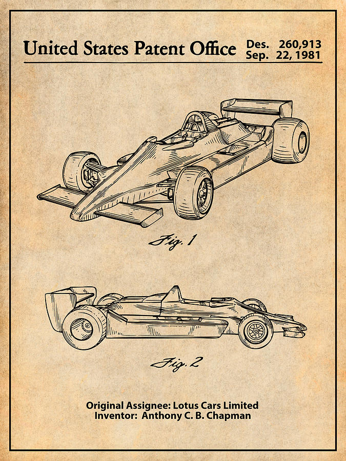 1981 Lotus Formula One Race Car Antique Paper Patent Print Drawing by Greg Edwards