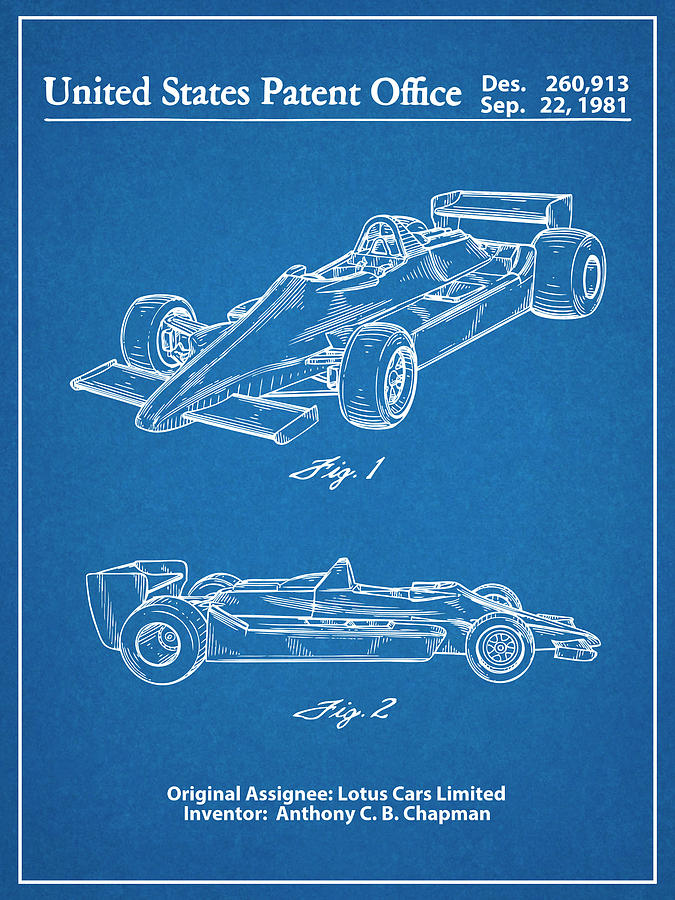 1981 Lotus Formula One Race Car Blueprint Patent Print Drawing by Greg Edwards