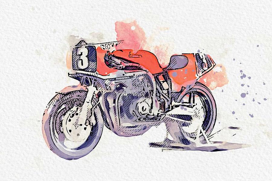 1982 Honda Motorcycles RS 200 watercolor by Ahmet Asar Painting by Celestial Images
