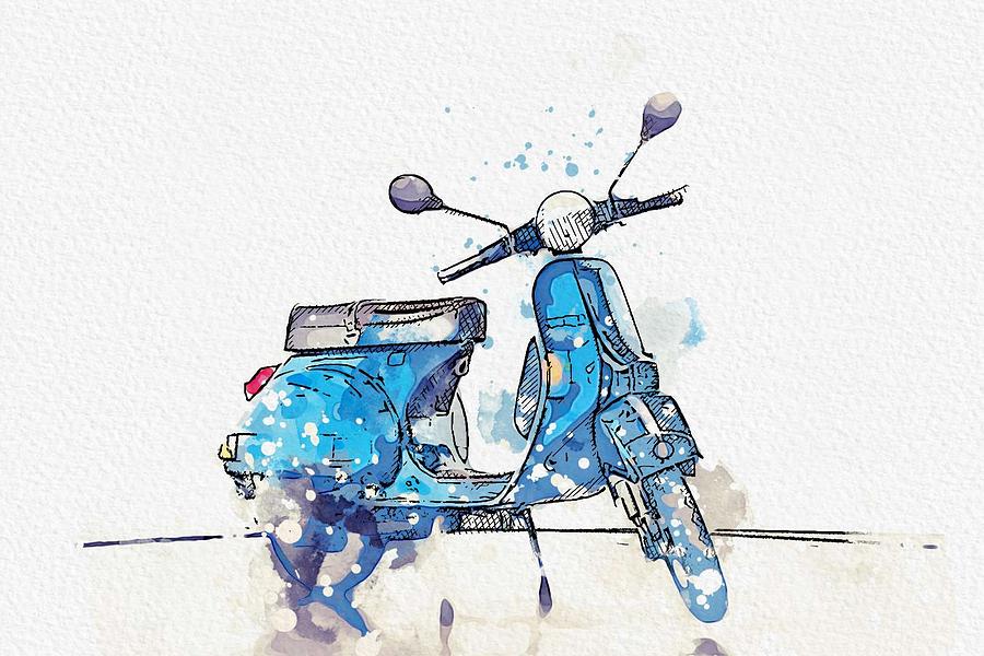 1982 Piaggio Vespa 2 watercolor by Ahmet Asar Painting by Celestial Images