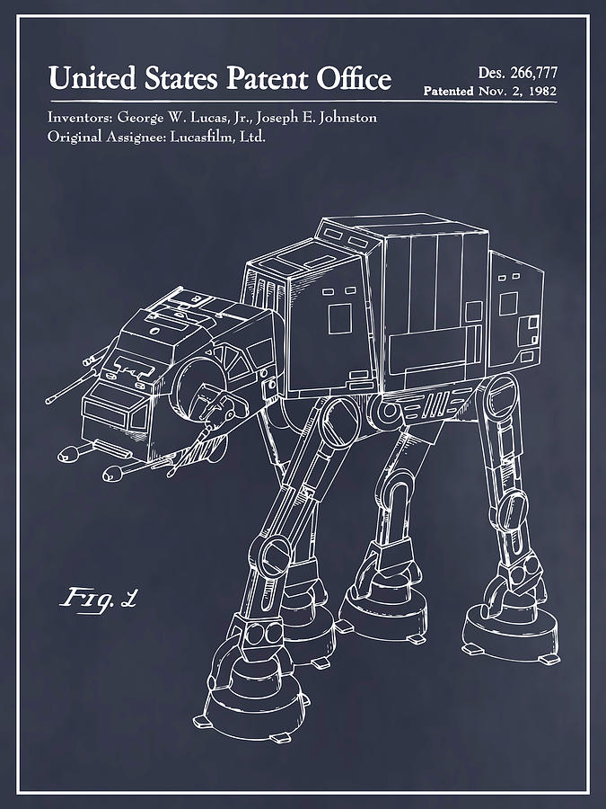 1982 Star Wars AT-AT Imperial Walker Blackboard Patent Print Drawing by Greg Edwards