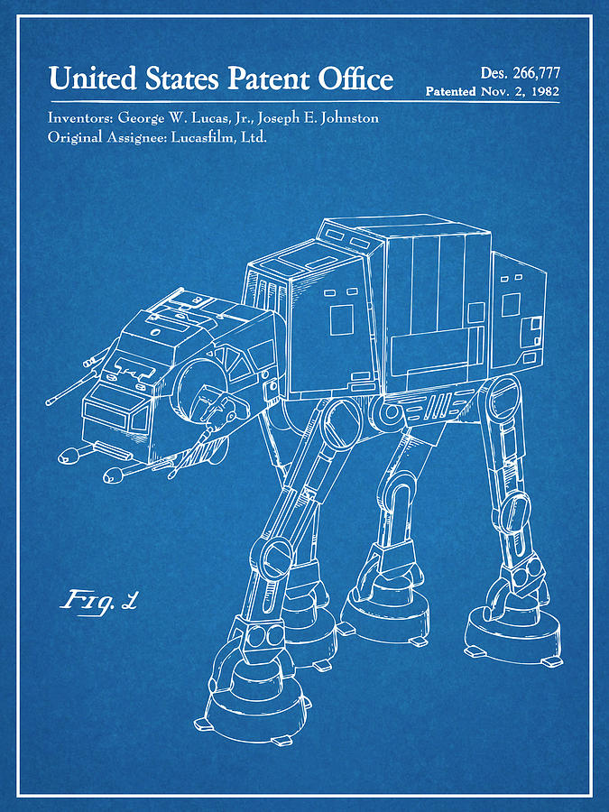 1982 Star Wars AT-AT Imperial Walker Blueprint Patent Print Drawing by Greg Edwards
