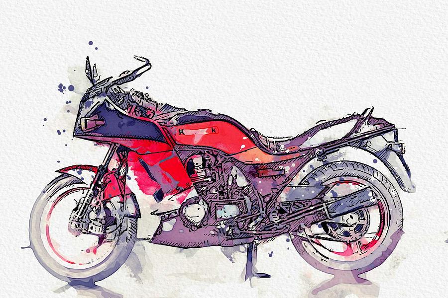 Kawasaki GPZ 750 R watercolor Ahmet Painting by Celestial Images