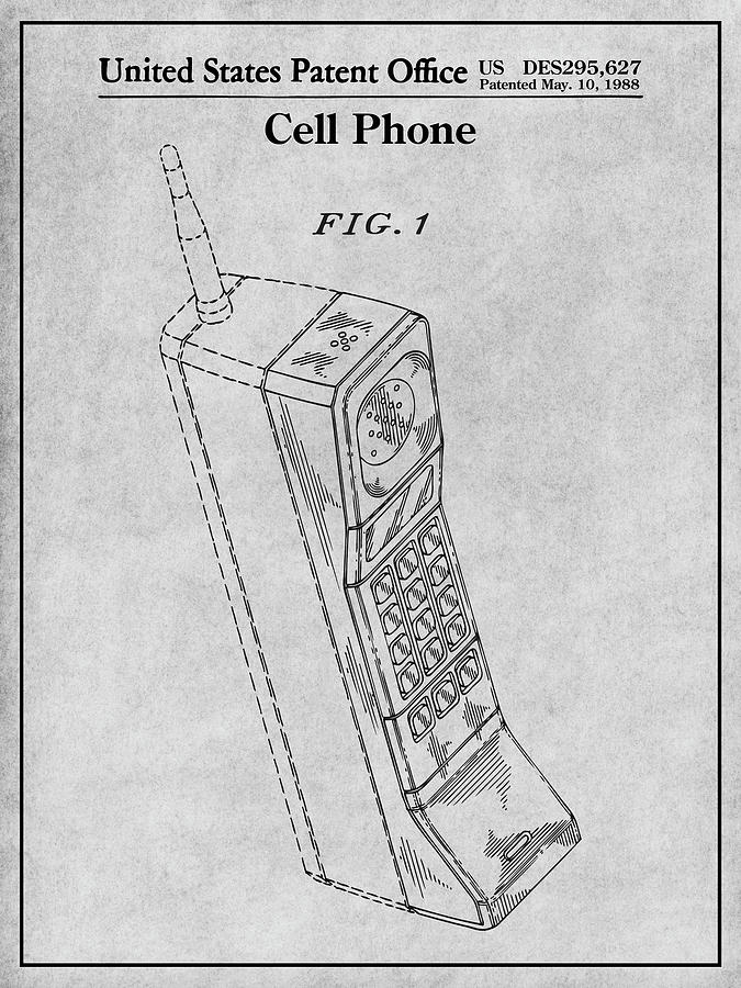1988 Motorola Cell Phone Gray Patent Print Drawing by Greg Edwards