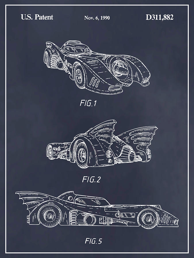 1990 Batman Batmobile Blackboard Patent Print Drawing by Greg Edwards ...