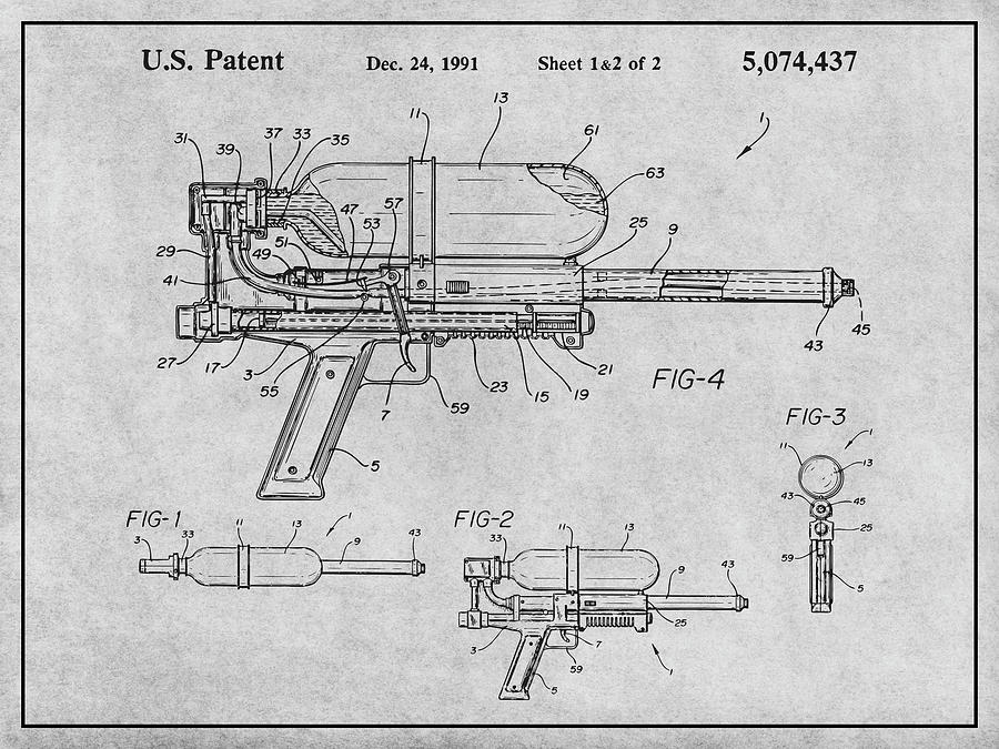 1991 Super Soaker Toy Water Gun Patent Print Gray Drawing by Greg
