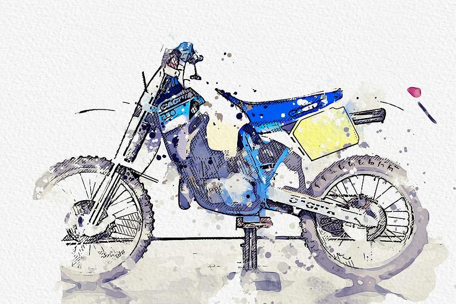 1992 Cagiva V589 watercolor by Ahmet Asar Painting by Celestial Images