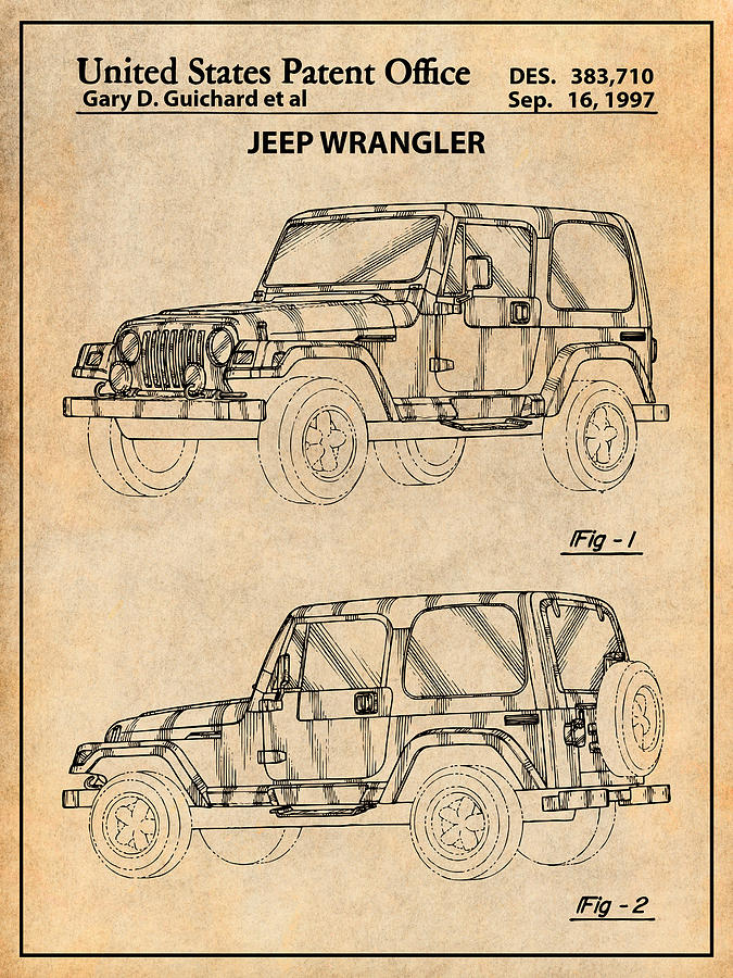 1997 Jeep Wrangler Antique Paper Patent Print Drawing by Greg Edwards