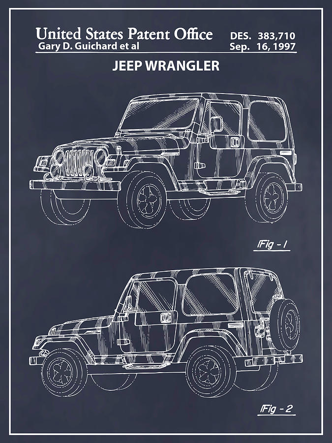 1997 Jeep Wrangler Blackboard Patent Print Drawing by Greg Edwards