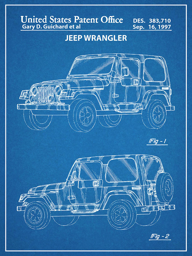  Jeep Wrangler Blueprint Patent Print Glass Art de Greg Edwards