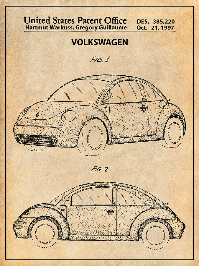 1997 VW Antique Paper Patent Print Drawing by Greg Edwards