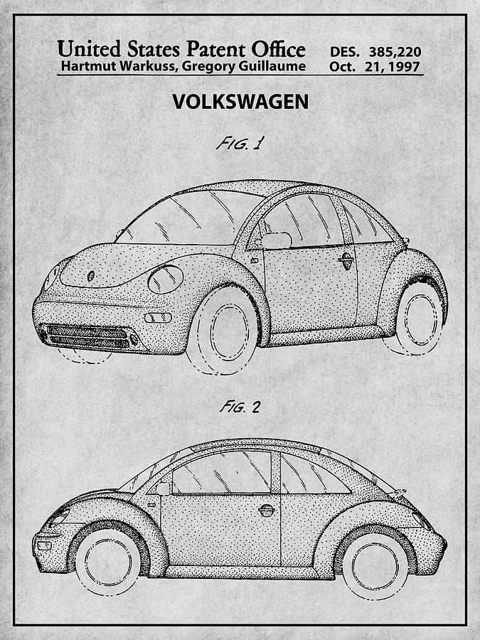 1997 VW Gray Patent Print Drawing by Greg Edwards