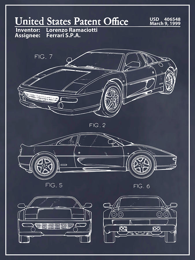 1999 Ferrari 360 Modena Blackboard Patent Print Drawing by Greg Edwards