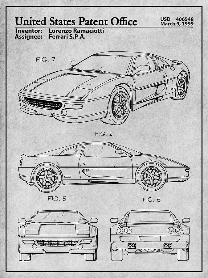 1999 Ferrari 360 Modena Gray Patent Print Drawing by Greg Edwards