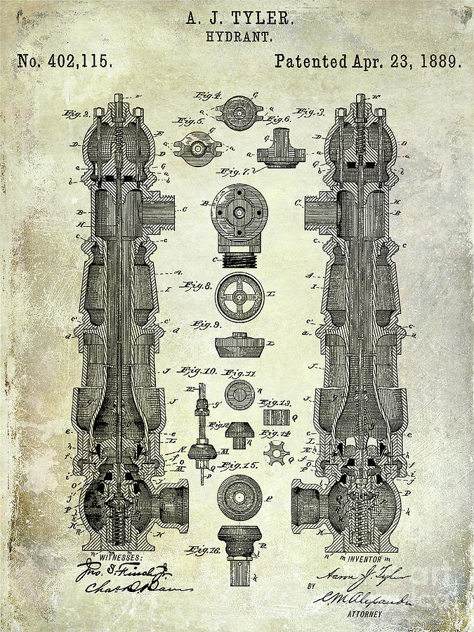 1889 Fire Hydrant Patent #2 Photograph by Jon Neidert