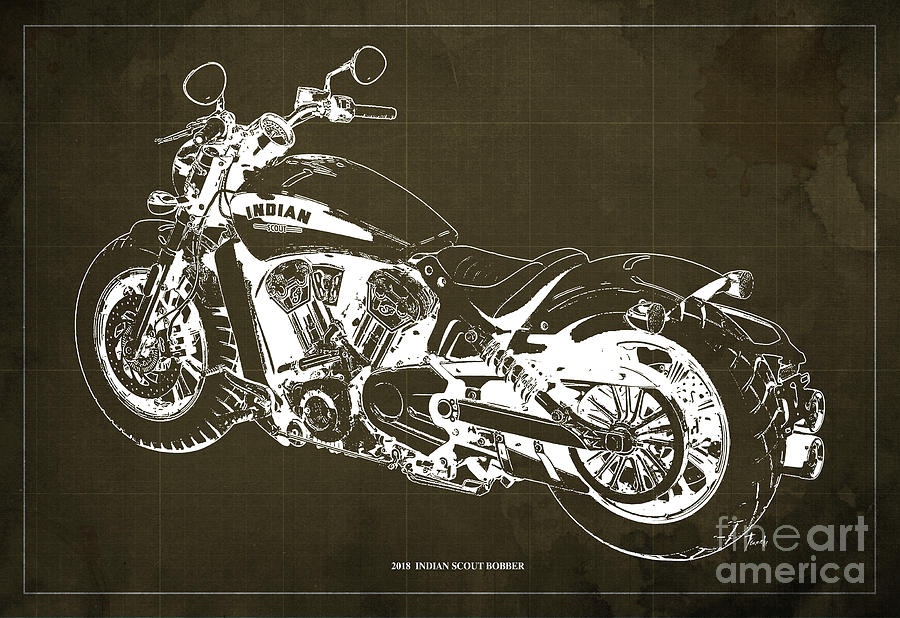 2018 INDIAN SCOUT BOBBER Blueprint, Vintage Background Drawing by ...