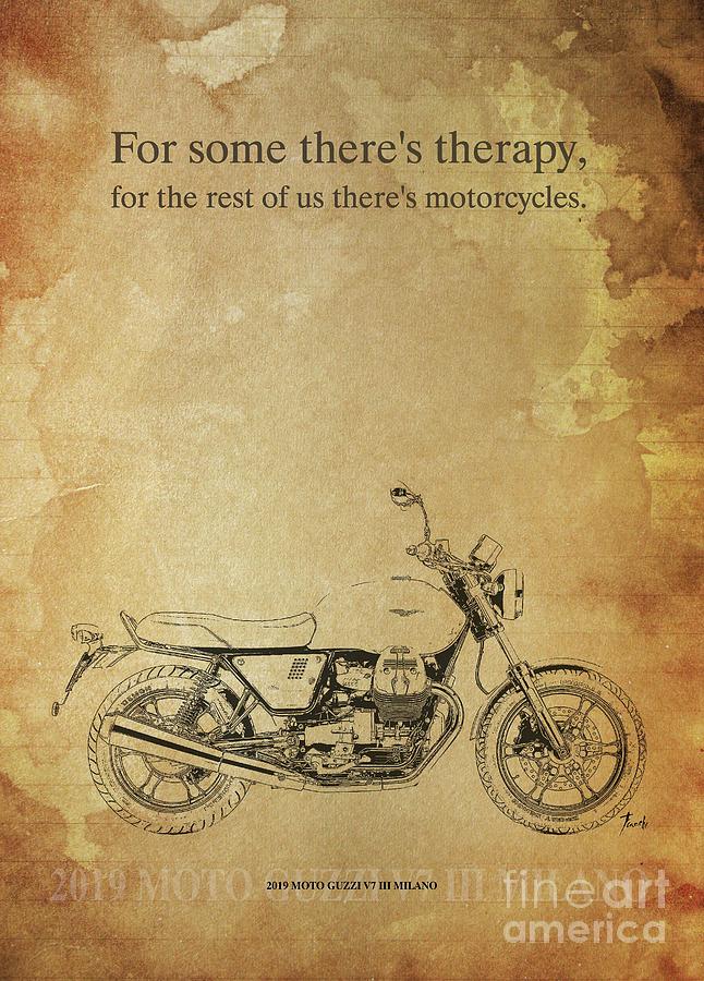 Vintage Drawing - 2019 Moto Guzzi V7 IIi Milano Original Artwork Motorcycle Quote by Drawspots Illustrations Vintage Drawing - 2019 Moto Guzzi V7 IIi Milano Original Artwork Motorcycle Quote by Drawspots Illustrations