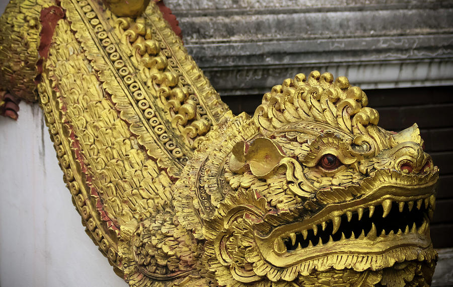 Architecture Photograph - A Dragon of Wat Chedi Liam, Wiang Kum Kam, Chiang Mai, Thailand #2 by Derrick Neill