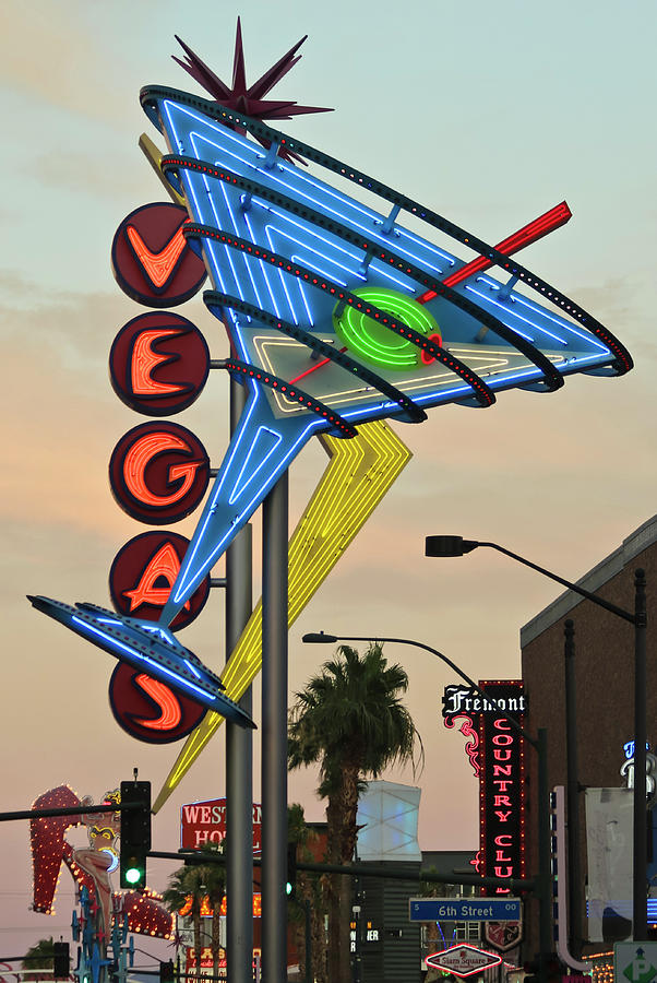 Vintage Photograph - A Newly Restored Vintage Vegas and Martini Sign, Fremont East District by Derrick Neill