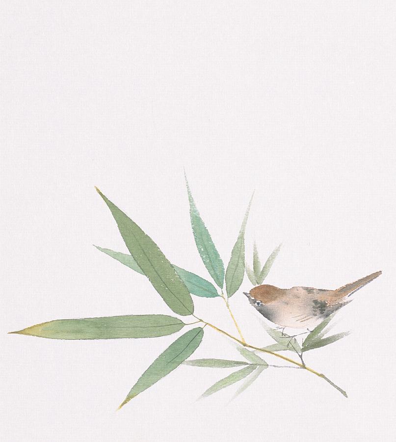 Sparrow Digital Art - A Sparrow And Bamboo Leaves #2 by Daj