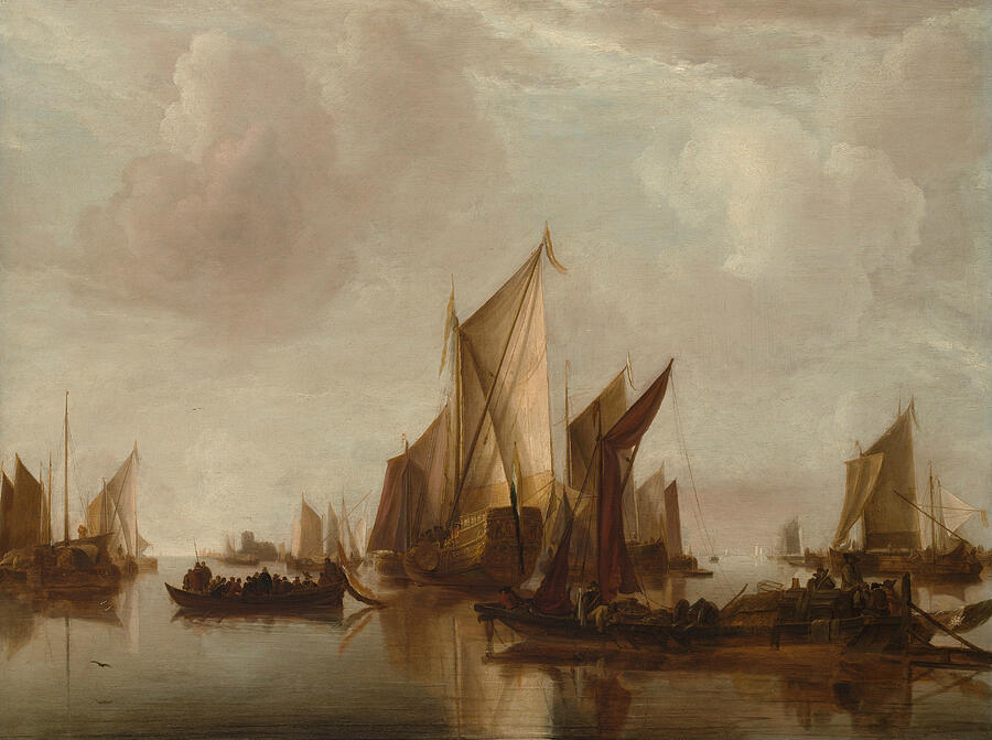 Dutch Painters Painting - A State Yacht And Other Craft In Calm Water by Jan van de Cappelle Dutch Painters Painting - A State Yacht And Other Craft In Calm Water by Jan van de Cappelle