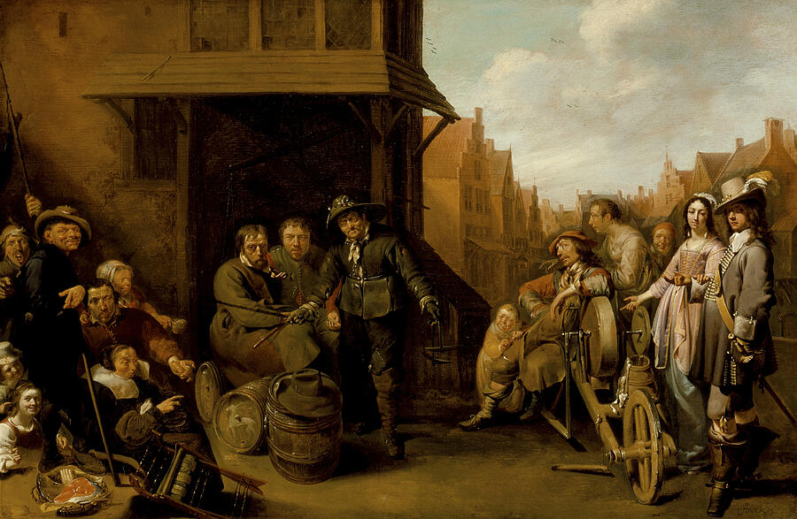 A Street Scene with Knife Grinder and Elegant Couple Painting by Jacob ...