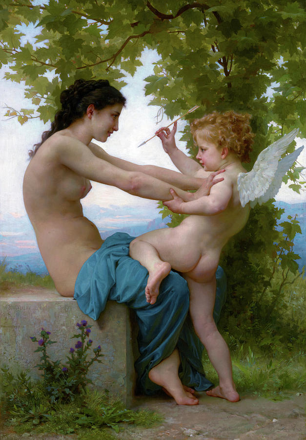 William Adolphe Bouguereau Painting - A young girl defending herself against Eros #2 by William-Adolphe Bouguereau