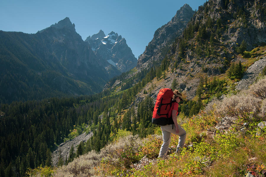 A Young Woman Hikes In Grand Teton Photograph by Jeff Diener - Pixels
